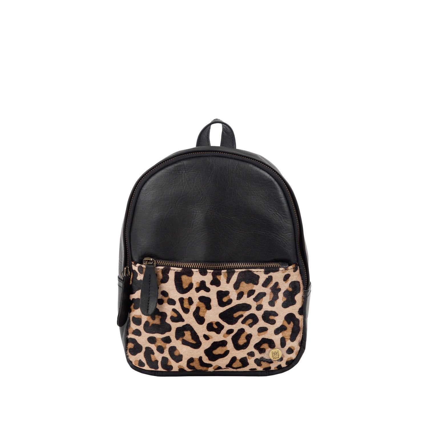 Leopard Print Black Leather Mini Backpack - Leopard Print Leather