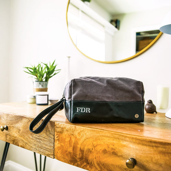 Personalised Canvas & Leather Wash Bag or Dopp Kit from MAHI Leather