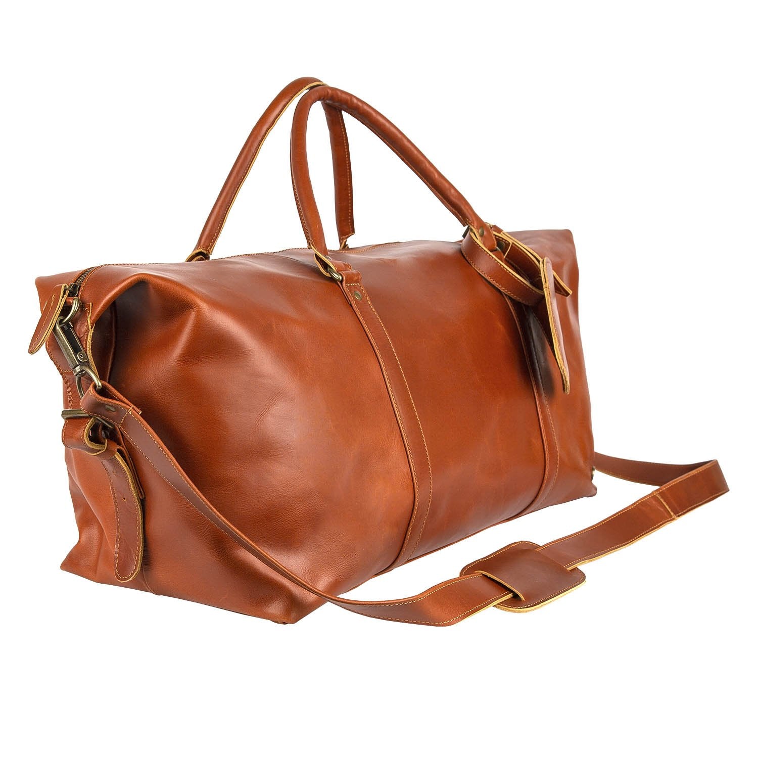 Personalised Large Buffalo Leather Weekend Bag in Tan Brown – MAHI Leather