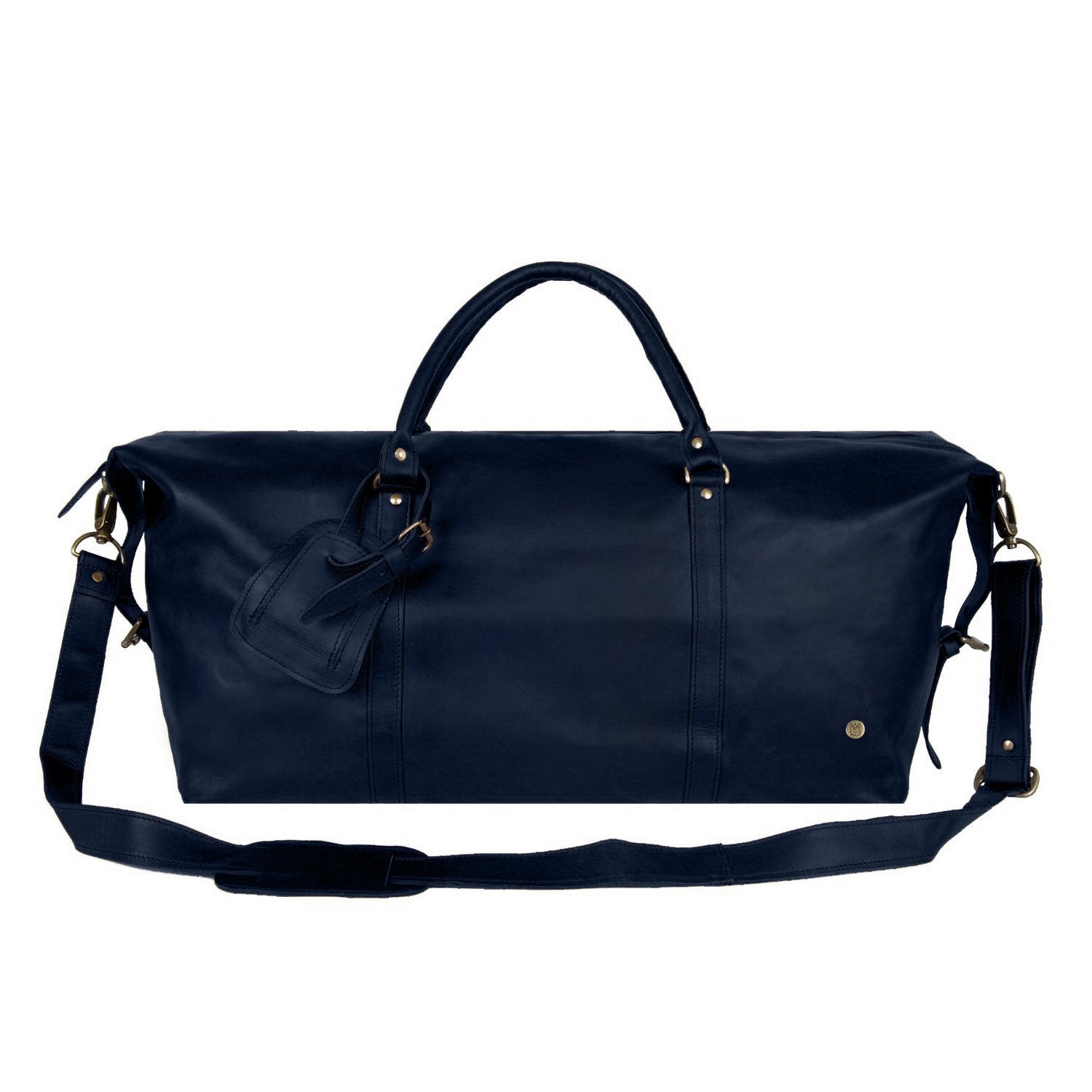 Personalised Large Full Grain Leather Weekend Bag in Navy Blue – MAHI ...