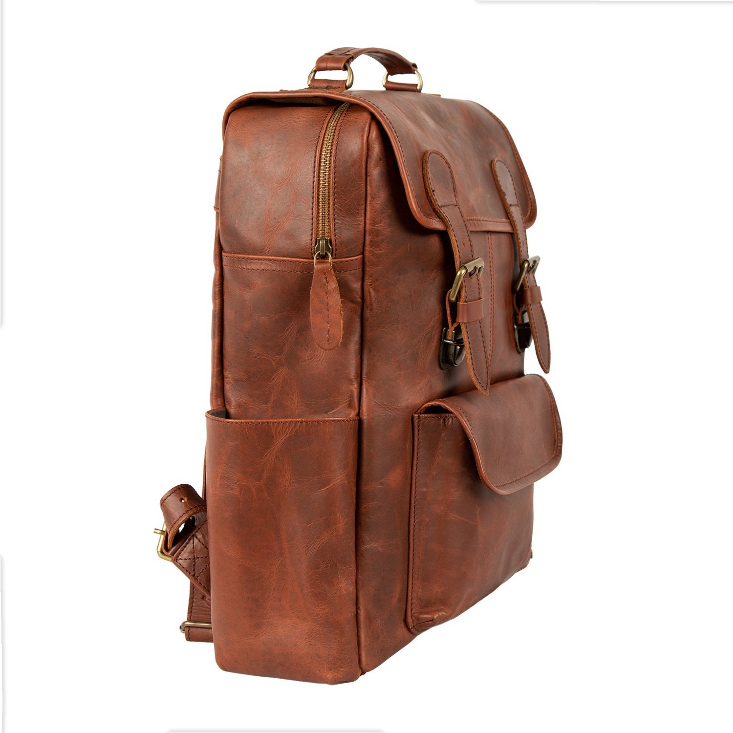 Square Brown Leather Backpack 15 