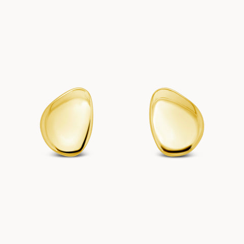 Solid yellow gold, organic pebble shaped stud earrings