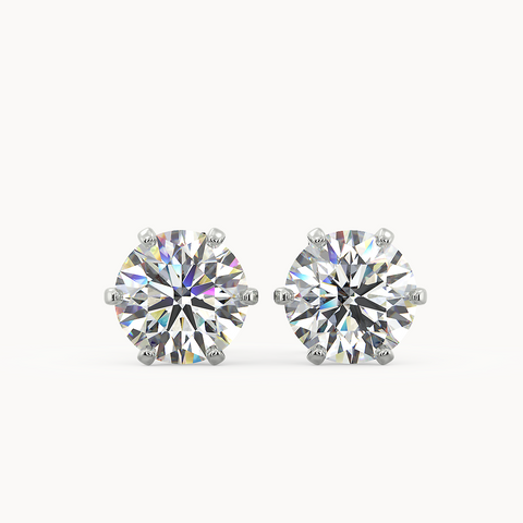 Round Diamond Stud Earrings in Platinum with Six Prongs