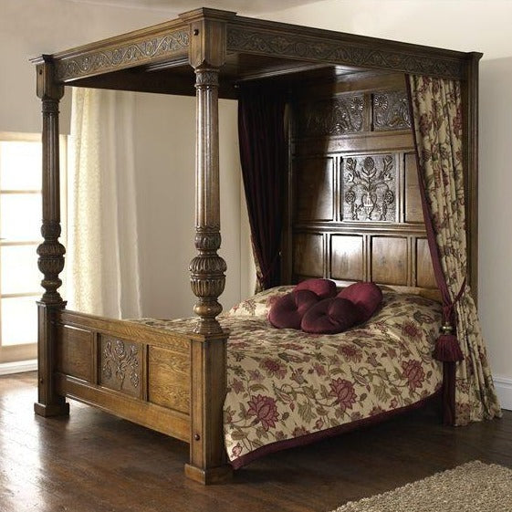 Balmoral Daisy And Rose Carved Four Poster Bed