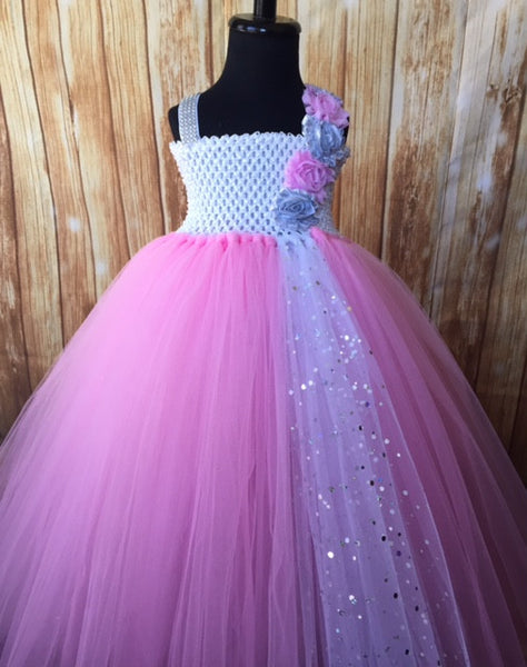 Pink Tutu Dress, Pink Flower Gold Dress, Pink Photography Prop Dress ...