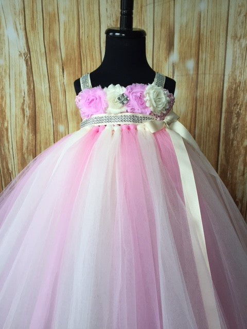 Pink and Ivory Flower Girl Tutu Dress | Little Ladybug Tutus