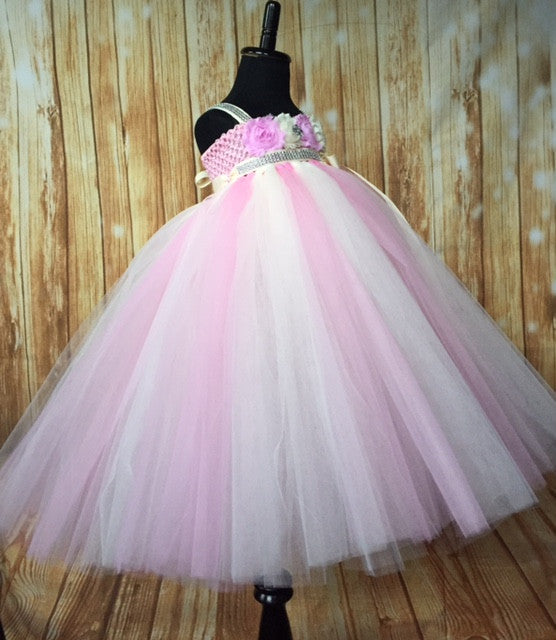Pink and Ivory Flower Girl Tutu Dress | Little Ladybug Tutus