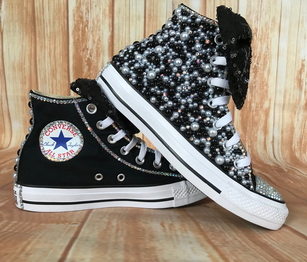 black and red bling converse