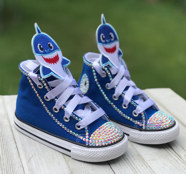 Baby Shark Blue Converse, Infants and Toddler Shoe Size 2-10 (Hard Sol ...