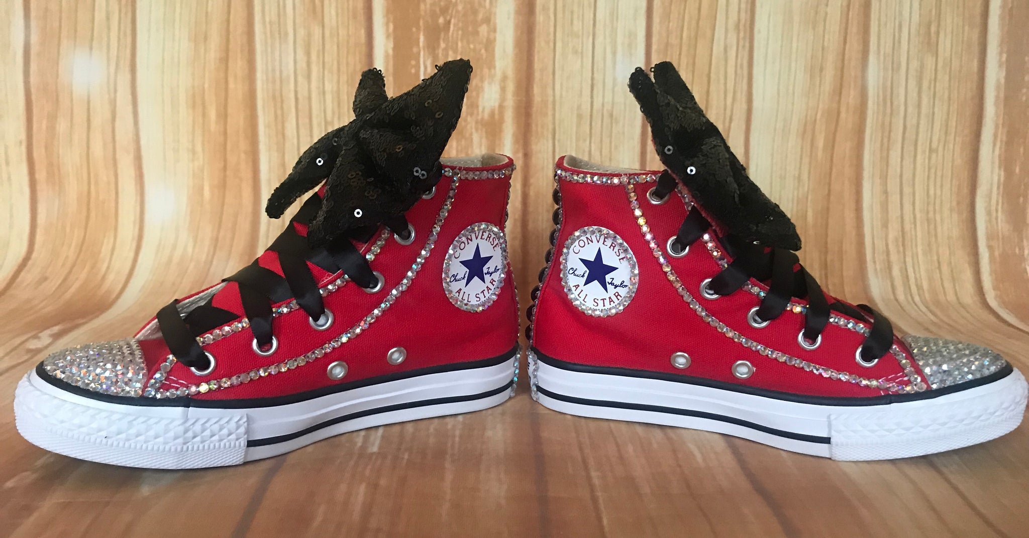 black and red bling converse