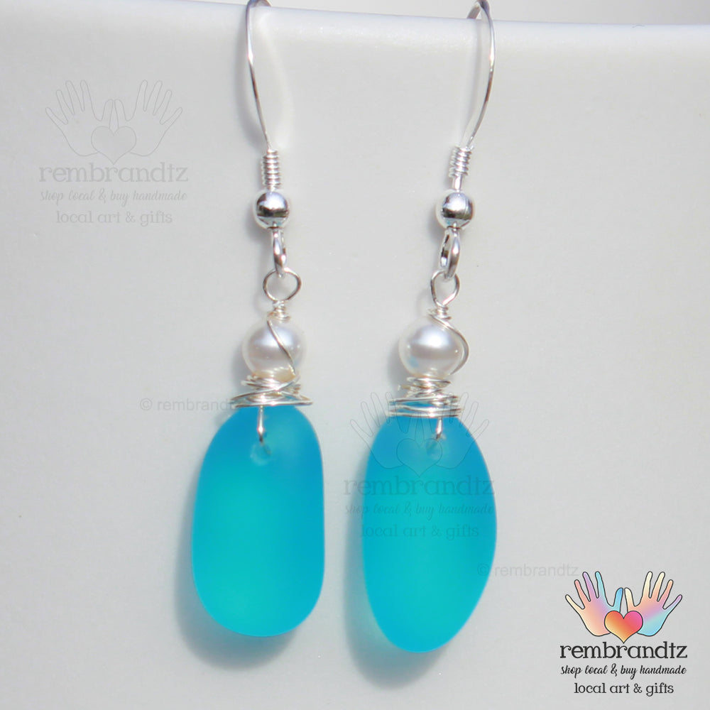 Aqua Blue II Sea Glass Earrings - Rembrandtz