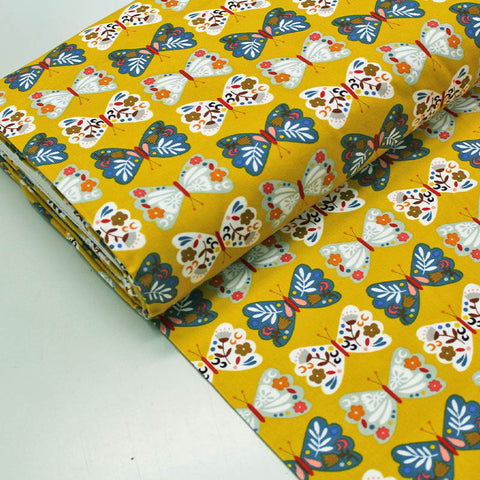100% Cotton   Yellow Corduroy Fabric - Butterflies