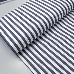 Navy blue and white stripe cotton twill
