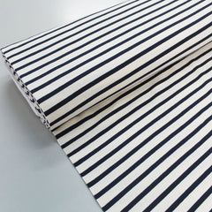 Navy and Ecru organic jersey striped breton fabric