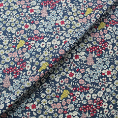 Blue floral linen look fabric