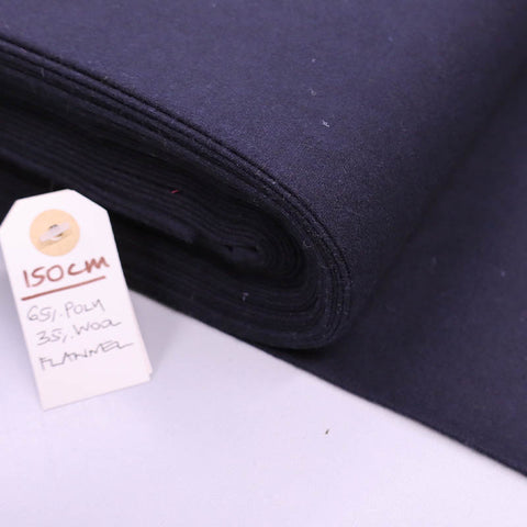 65% Polyester 35% Wool Dark Blue Wool Blend Flannel Fabric