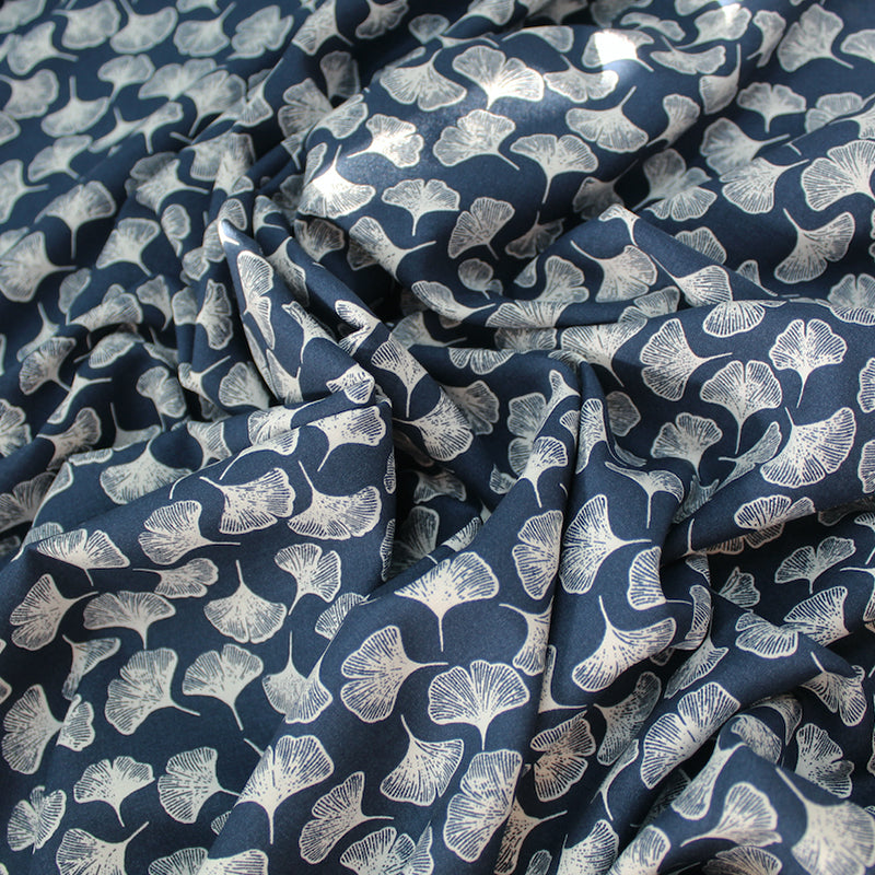 Dressmaking Blue Viscose - Falling Ginkgo - Fabrics Galore