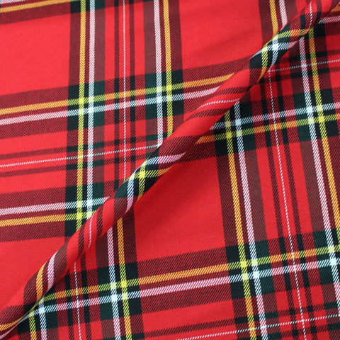 RED ROYAL STEWART TARTAN 100% FINE WEAVE COTTON CHECK FABRIC