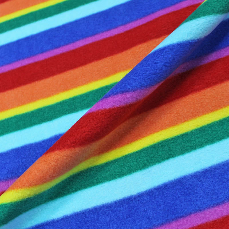 Polar Fleece Fabric | Rainbow Stripe Print | Fabrics Galore