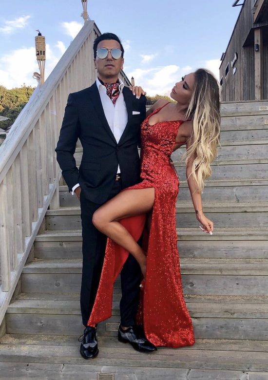 red prom dress with date