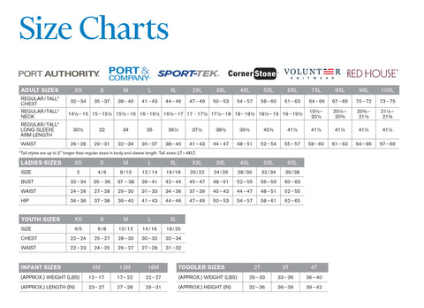 Port Authority Size Chart – Western Skies Design Company