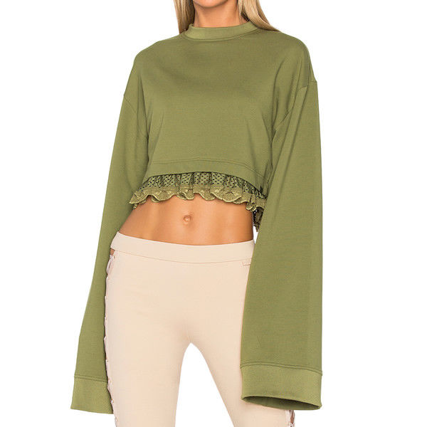 Puma Olive Long Sleeve Crop Top Size S 