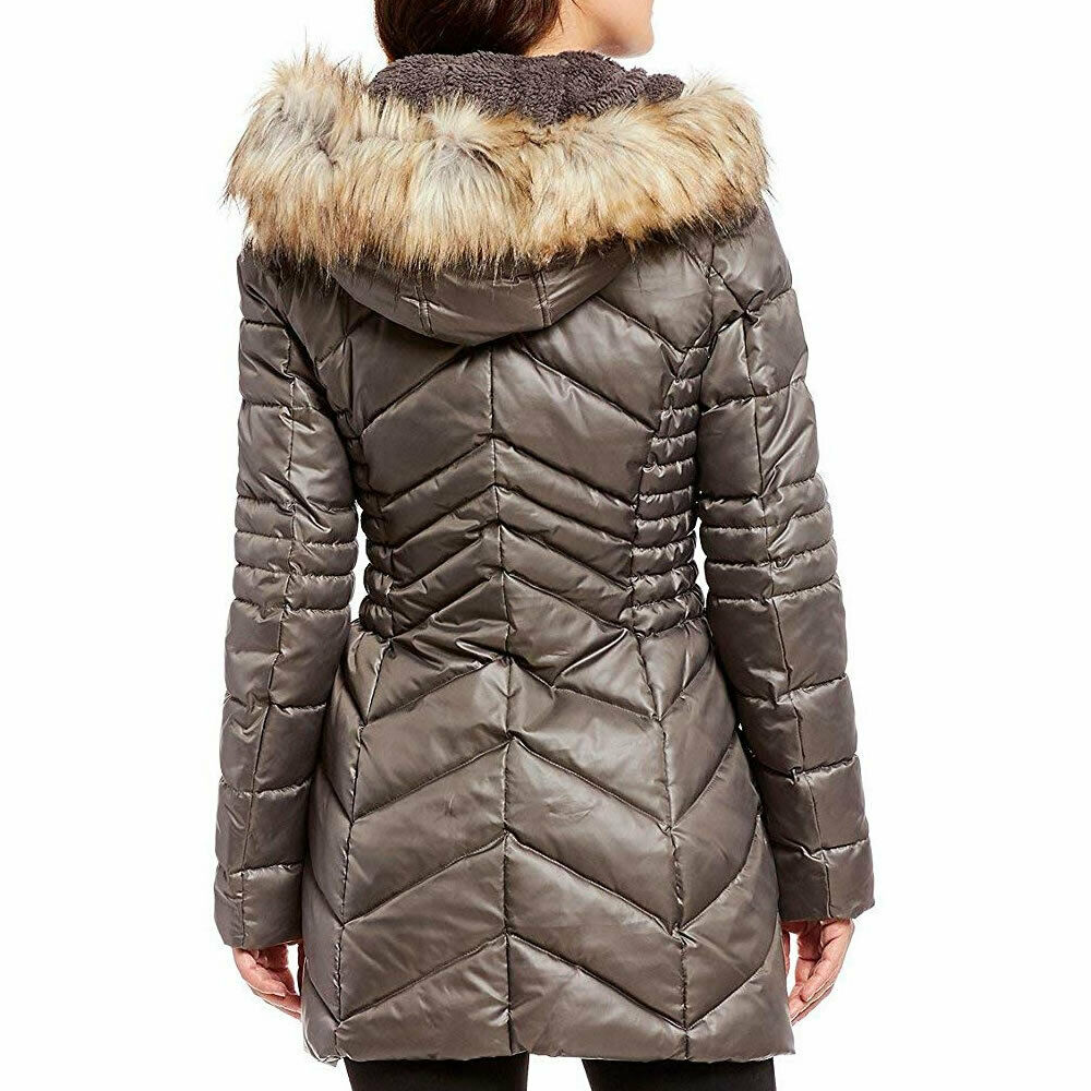 laundry by shelli segal faux sherpa hooded cinched waist puffer coat