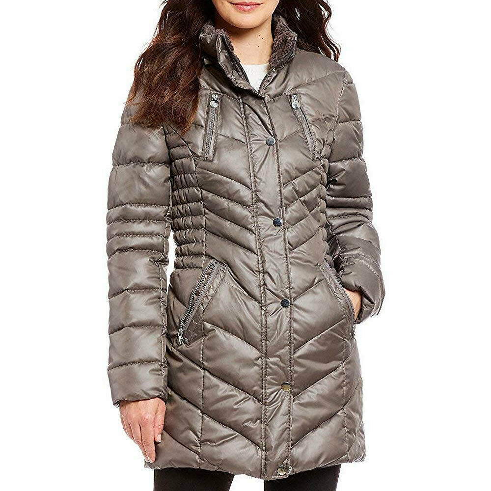 laundry by shelli segal faux sherpa hooded cinched waist puffer coat