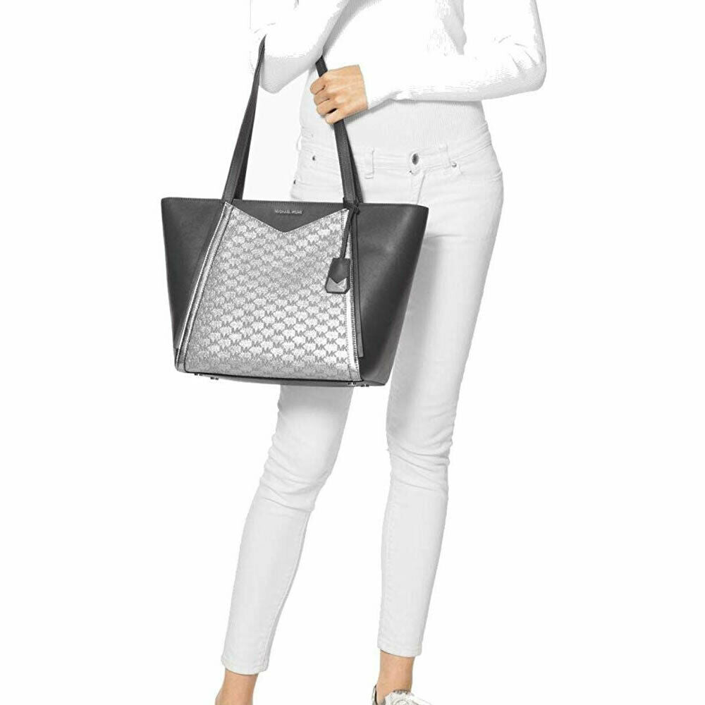 michael kors silver metallic tote bag