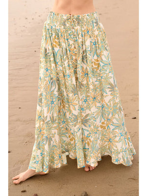 Floral-Print Crepe Button-Front Ruffle Maxi Skirt - Libby Story