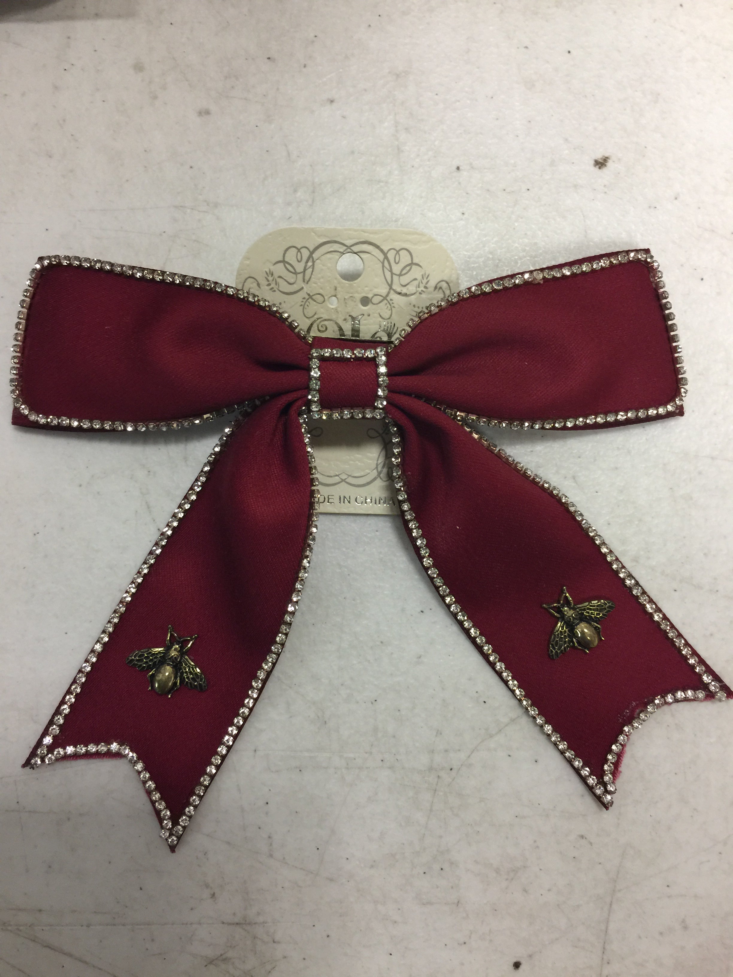 Rhinestone & Bee Big Red Bow Hair Clip