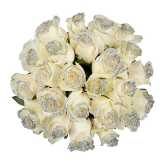 Roses 50 Stems of White Farm Direct Fresh Cut Flowers with Hand Painted  Gold Glitter on the Bloom Tips by Bloomingmore 