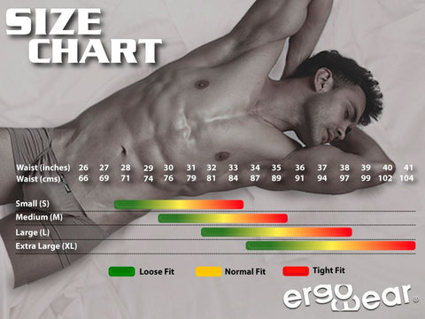 ErgoWear Size Chart ErgoWear offers the best Men's pouch underwear, swimwear, and gymwear! ErgoWear is the world's first and leading brand to specialize in men's ergonomic underwear, swimwear and athletic apparel. Since 2002, ErgoWear has been offering the most comfortable pouch underwear, swimwear and athletic apparel including male thongs, bikinis, boxer briefs, mini boxers, jockstraps, square cuts, compression shorts, long johns and swim suits for men. Whether you're new to the world of sophisticated undergarments for men, or in need of functional underwear, or just a hardcore underwear fan, you'll find what you're looking for with ErgoWear!