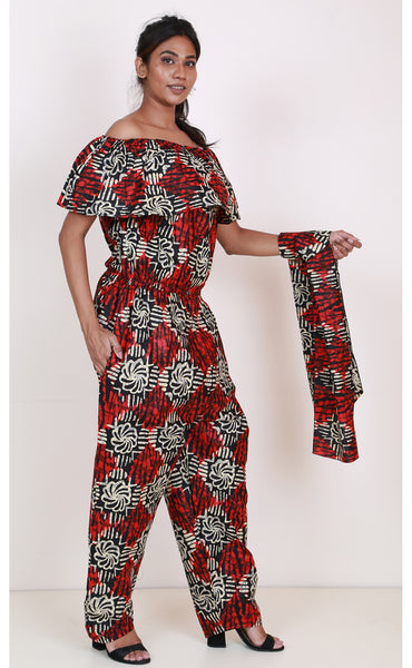 Women's African Print Off Shoulder Jumpsuit -- FI-3061P