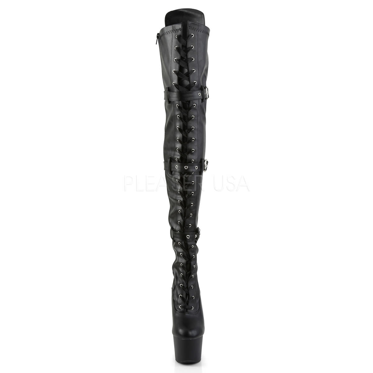 Pleaser ADORE-3028 Black Pu Thigh High Boots | Shoecup.com