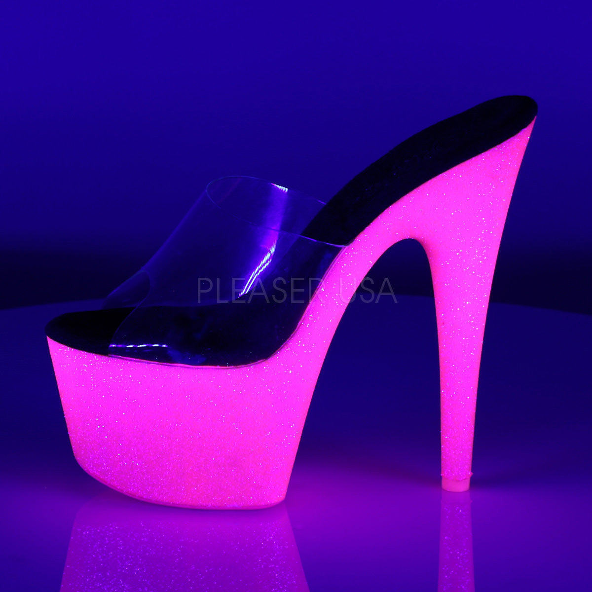 7 Heel Neon Hot Pink Glitter Platform Slides Pleaser Adore 701uvgn 