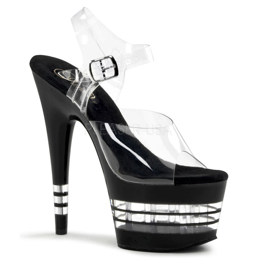 PLEASER ADORE-708LN Clear-Black Ankle Strap Sandals | Shoecup.com
