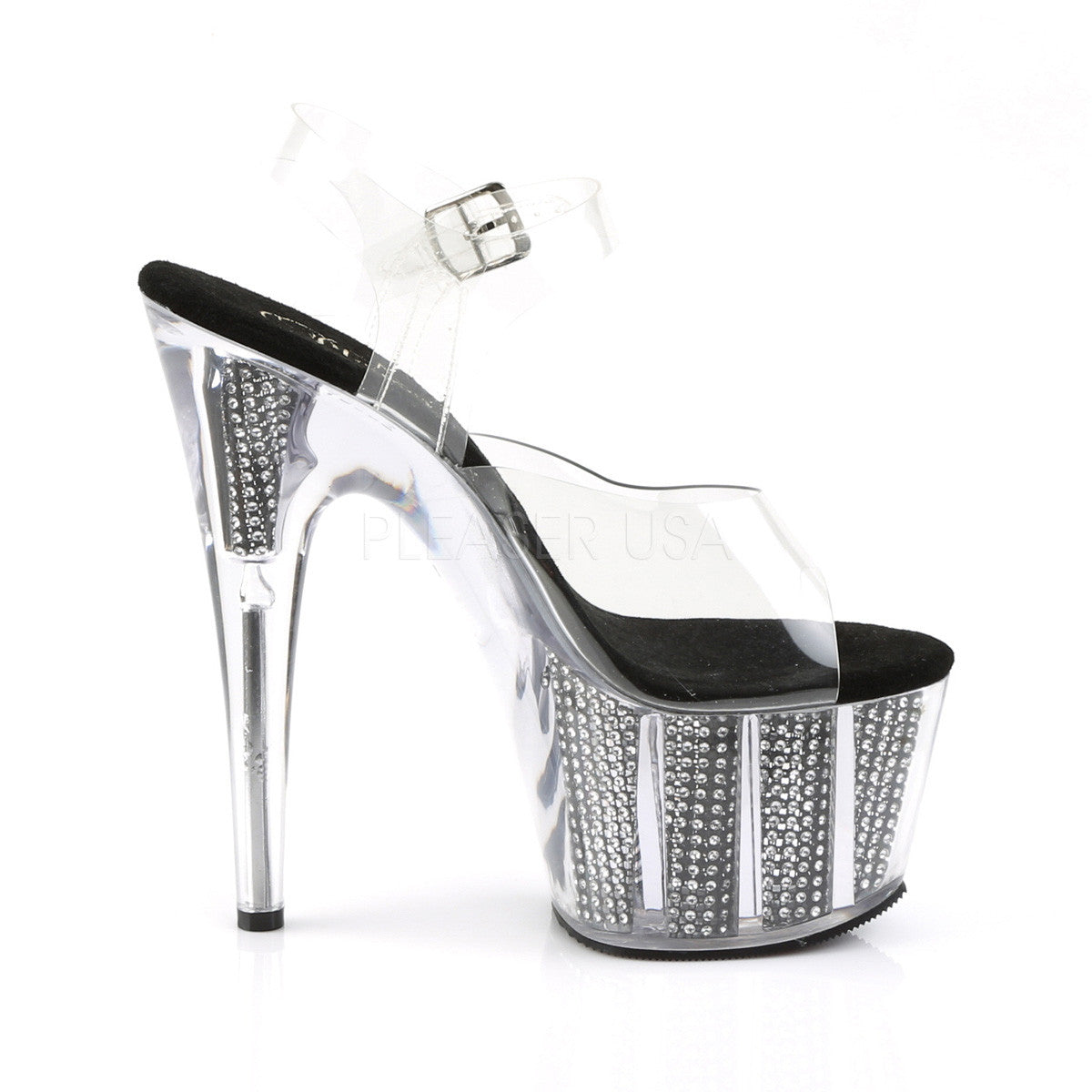 Pleaser ADORE-708SRS Black Rhinestone Platform Sandal | Shoecup.com