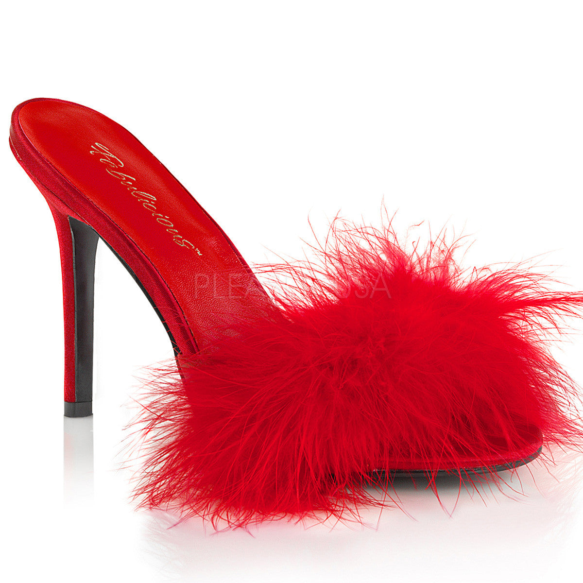 Fabulicious CLASSIQUE-01F 4 Inch Heel Red Marabou Slipper – Shoecup.com