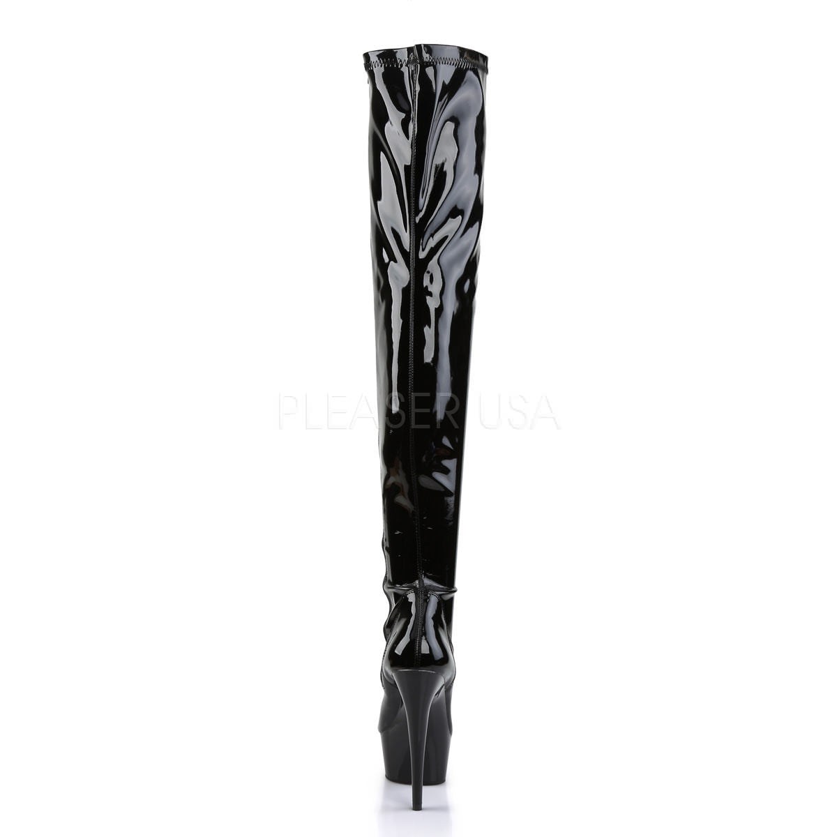 PLEASER DELIGHT-3000 Black Stretch Pat-Black Thigh High Boots – Shoecup.com