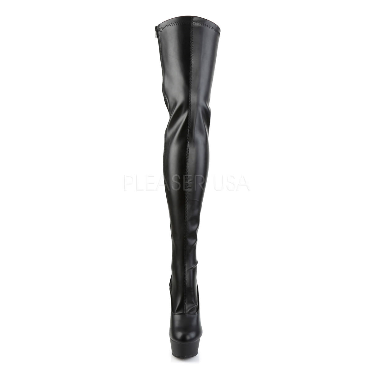 PLEASER DELIGHT-3063 Black Stretch Pu-Black Thigh High Boots | Shoecup.com