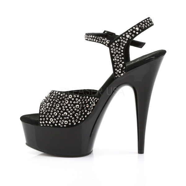 PLEASER DELIGHT-609RS Black Suede-Pewter Rhinestone- Black Ankle Strap