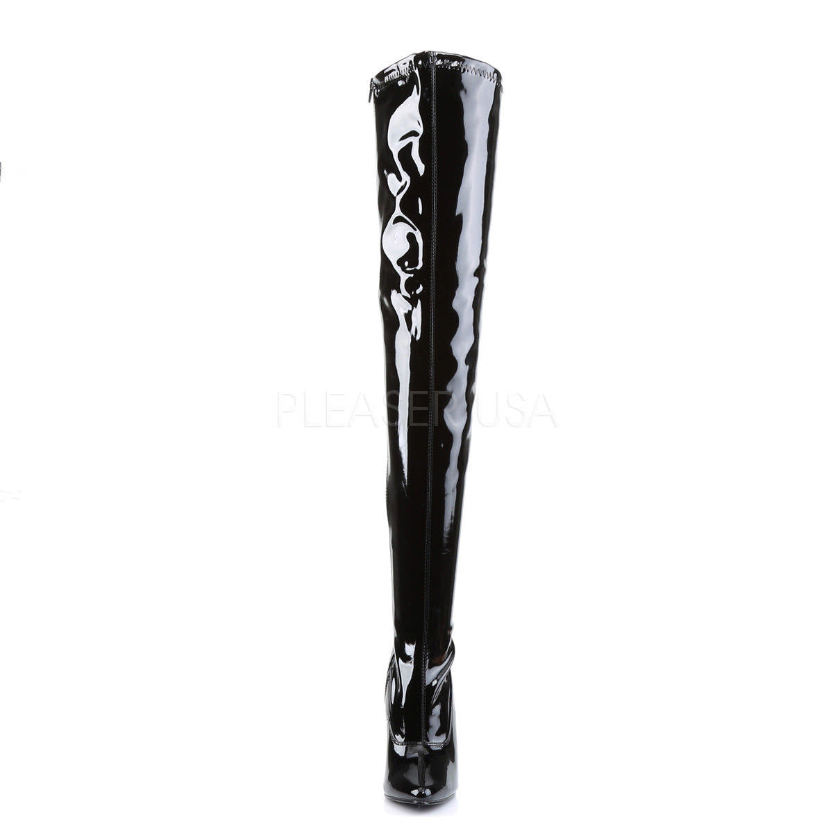 DEVIOUS DOMINA-3000 Black Stretch Pat Thigh High Boots | Shoecup.com