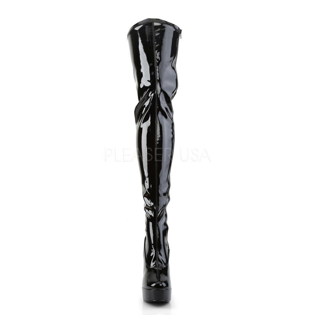 Pleaser Electra 3000z Black Stretch Pat Thigh High Boots –