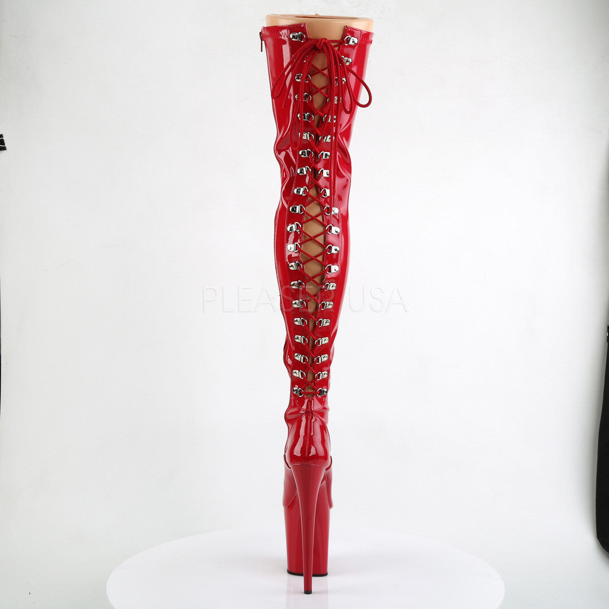 pleaser red thigh high boots