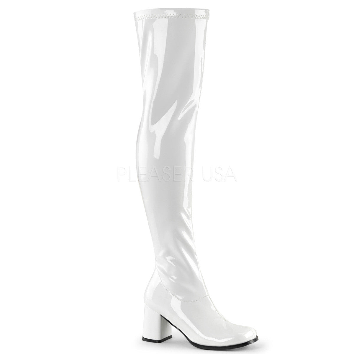 white patent gogo boots