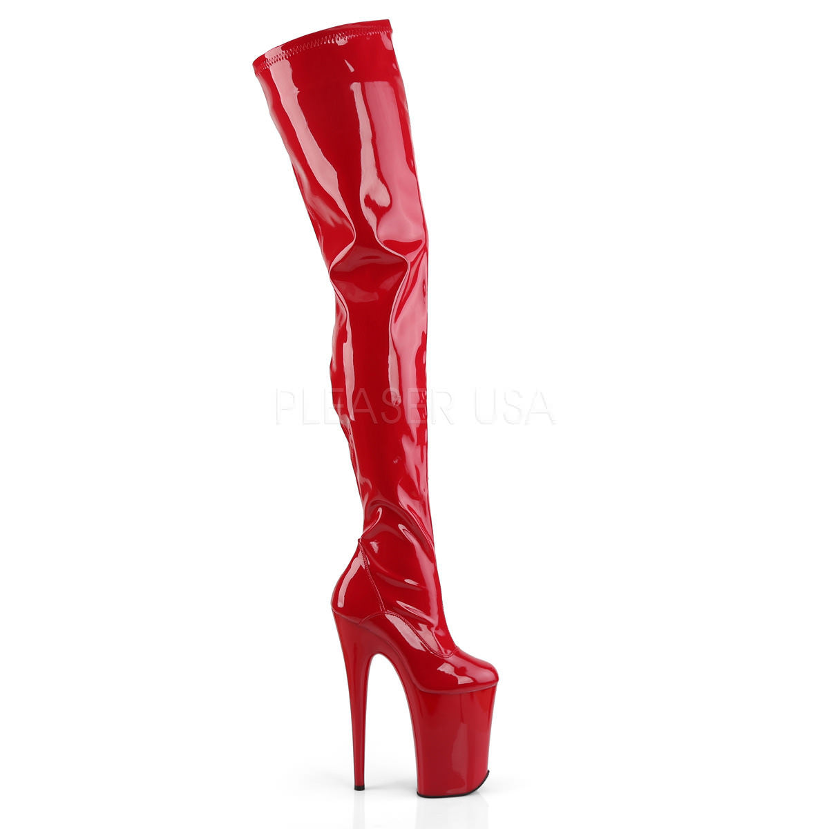 PLEASER INFINITY-4000 Red 9 Inch Heel Stretch Crotch Boots | Shoecup.com