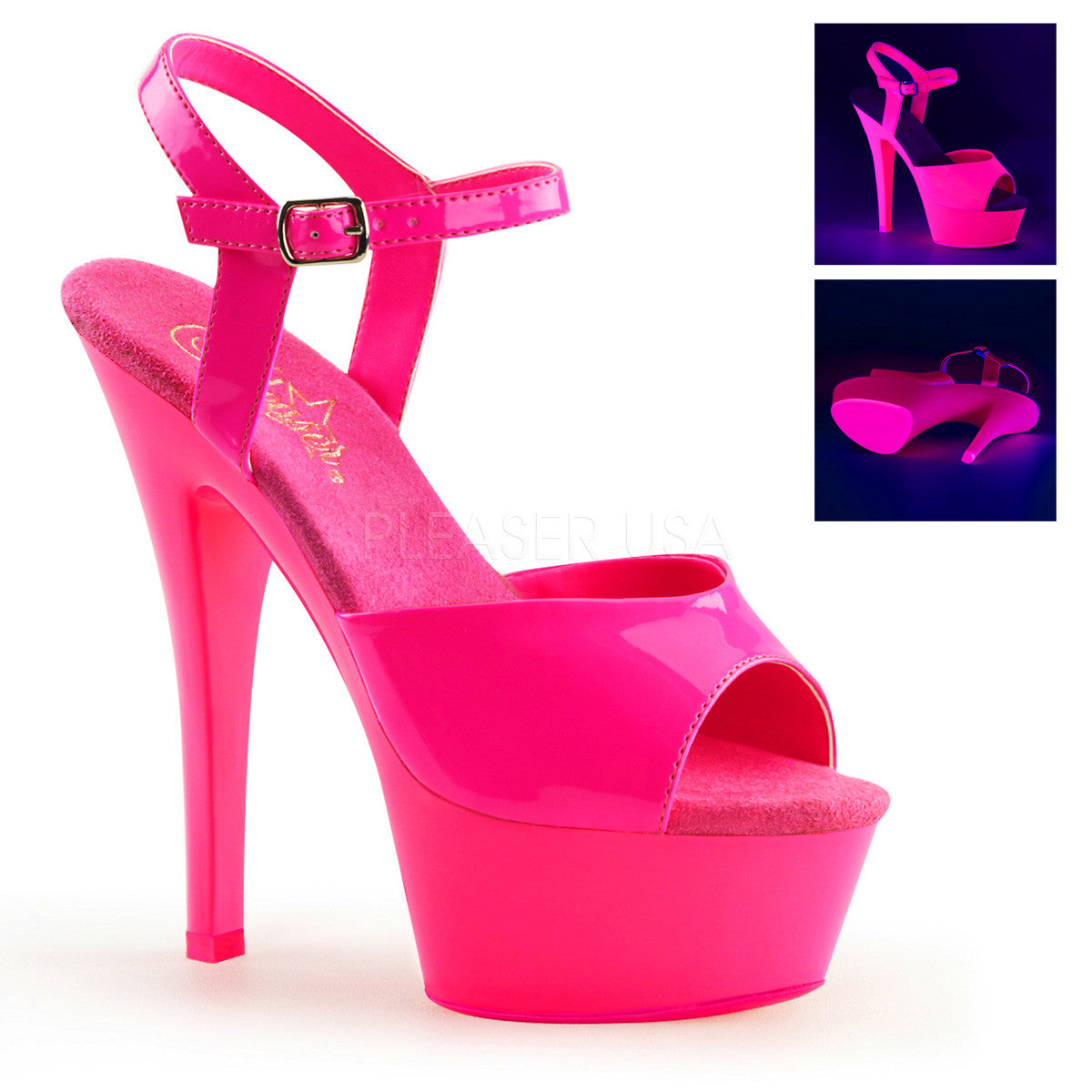 6 Heel Neon Hot Pink Ankle Strap Stripper Heels Pleaser Kiss 209uv 