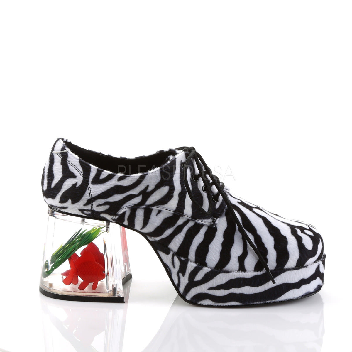 Men's Zebra Fur Disco Platform Shoes With Fish