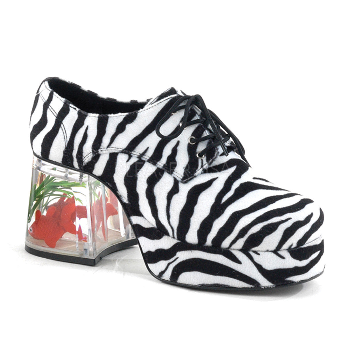 Men's Zebra Fur Disco Fish Tank Platform Shoes With Fish – 